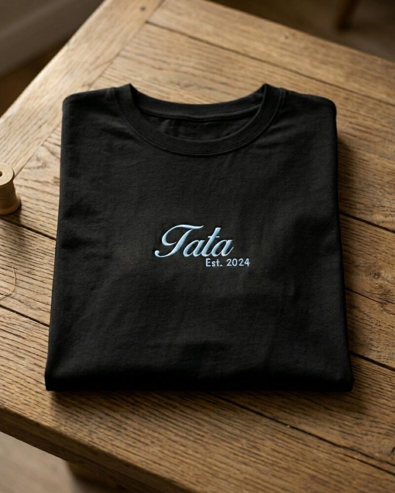 Stylowy Napis TATA est. Prezent dla Ojca Bluza Koszulka z Haftem